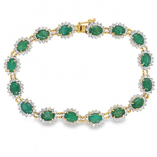 Pre Owned 9ct Emerald and Diamond Bracelet ZB656